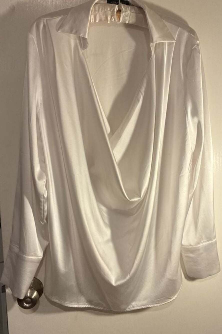 Koandaily White Satin Cowl Neck Long Sleeve Blouse Size M